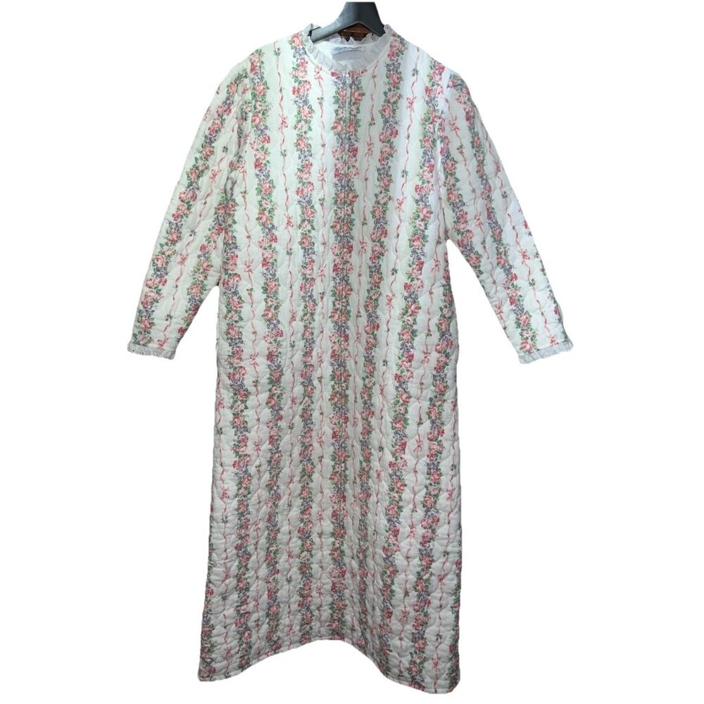 Vintage Lanz of Salzburg Quilted Cotton Nightgown Floral Zip USA - Picture 4 of 15